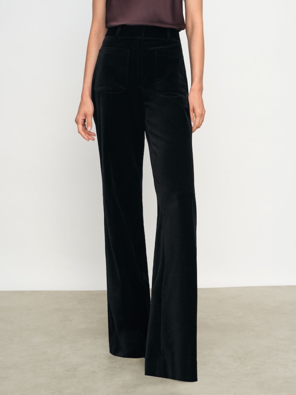 Reiss Black Myrtle Velvet Flared High Wasited Classic Pants/Trousers Size 26